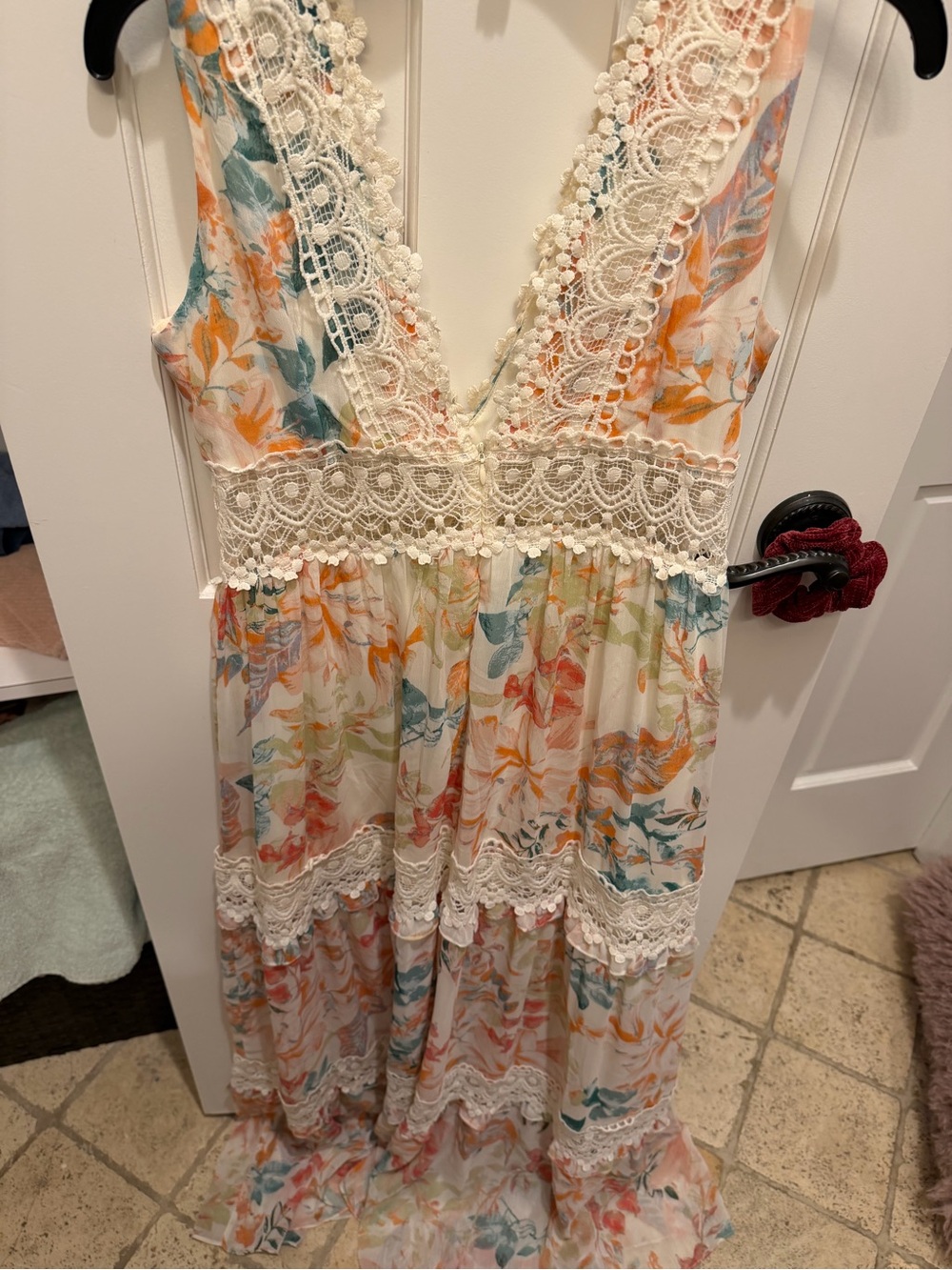 Boho Floral Lace Maxi Dress in Pastel Mix